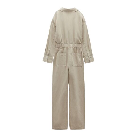 ZARA | Sand | LINEN BLEND LONG JUMPSUIT - Picture 2 of 5